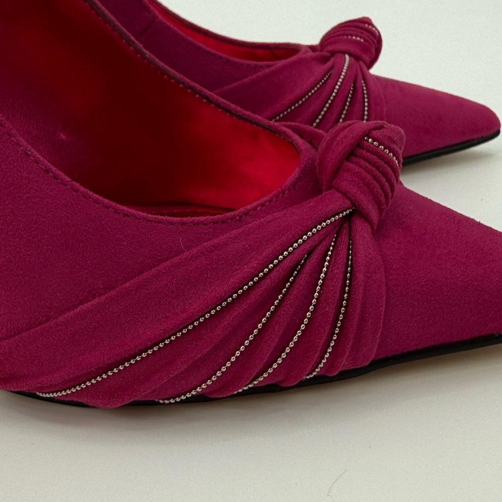 Nine West Faive Pink Suede Slingback Stiletto Pointed Toe Knot Detail Heels - Picture 4 of 16